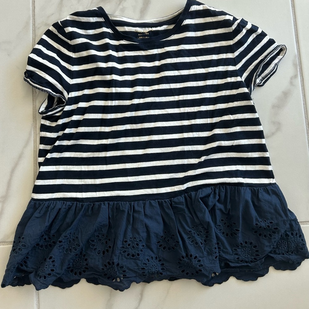 Kate Spade Navy and White Striped Tee with Eyelet Hem